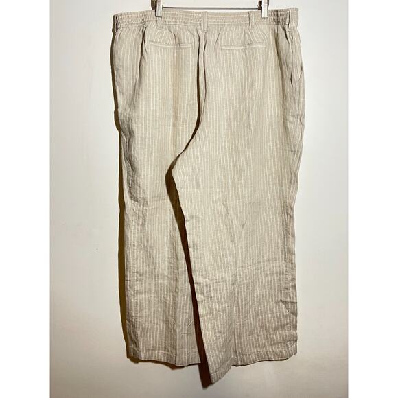 Lands End Plus NWT Tan Stripe High Rise Wide Leg 100% Linen Pleated Pants 22 W - Picture 5 of 9